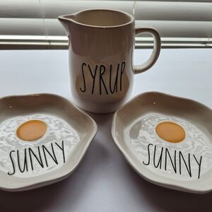 Rae Dunn Cream Syrup Pitcher and Sunny Plates Set